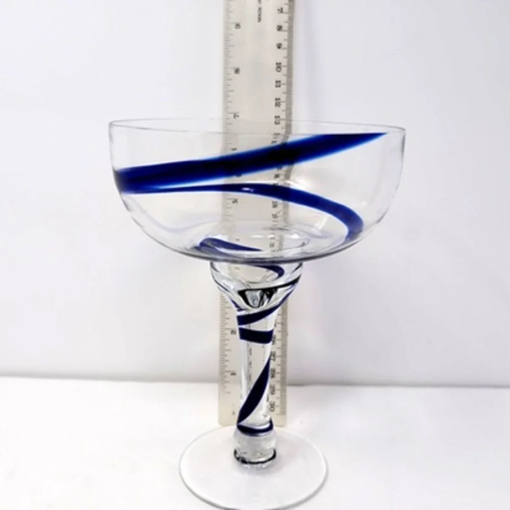 Pier 1 Imports Swirline Cobalt Blue Margarita Glasses Set Of 2 Barware Handblown